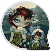 The Fool Card Beautiful Nomad and Her Cat Round Beach Towel