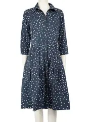 Navy Polkadot Midi Dress
