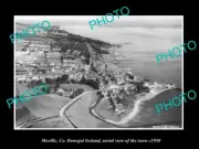 OLD POSTCARD SIZE PHOTO MOVILLE DONEGAL IRELAND, AERIAL VIEW OF TOWN c1950