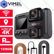 Professional 24/7 Dual Dash 128GB Camera WIFI GPS UHD 4K Security Parking Guard