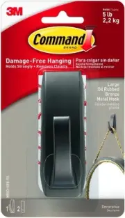 Command Large Modern Reflections Metal Hook, Holds Large, Oil Rubbed Bronze