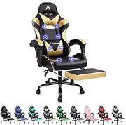 [ALFORDSON] Gaming Chair with 8 Points Massage and Recline, Ergonomic Executive Office Chair PU Leather with Footrest, Height Adjustable Racing Chair, 180kg Capacity (Eryx Gold)