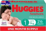 Newborn Nappies Size 1 (0-5kg) 216 Pack Bulk Buy