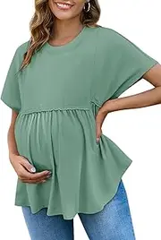 [Yousify] Women's Maternity Shirts Short Sleeve Crew Neck Tunic Tops Casual Babydoll Spring Summer Blouses Clothes