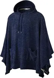[OHOO] Casual Hooded Poncho Cape Cloak Fashion Coat Hoodie Pullover with Pocket