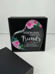 Friends Side By Side Floral Design Hard Resin Heart Shape Paperweight 4" X 1"