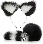 Plug Anal Butt Plug, 2 Unids/set Sex Fox Tail Anales Plug Toys Butt Plugs con Orejas de Gato Diadema Juguetes Sexuales Anales para Mujeres Hombres Principiantes Adultos Bondage, Negro/Blanco