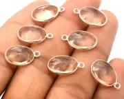 5 Pcs 17X10mm Pink Chalcedony Connector Pendent 1 Loop Bezel Silver Plated