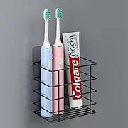 Oasiteege Adhesive Toothbrush Holder Wall Mounted, Suction Cup Toothpaste Organizer for Shower, Hanging Razor Tooth Brush Holder Storage Caddy with Drainage, Black Bathroom Accessories and Decor