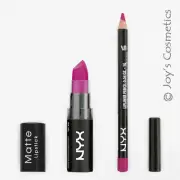 2 NYX Matte Lipstick 02 Shocking Pink + Slim Lip pencil 816 Fuchsia Set *Joy's*