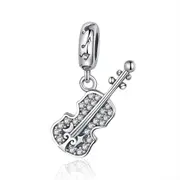 925 Sterling Silver Zircon Embellished Violin Pendant
