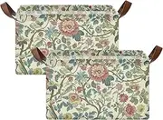 GuoChe Fabric Storage Bins Baskets Vintage Floral Blooms Leaves Beige Decorative Large Closet Organizer Bins with Handles Storage Boxes Cube Organizer for Closet, Shelf, Dresser 1 Pack
