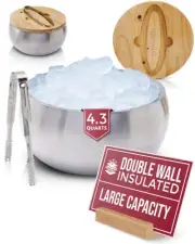 4.1L Insulated Ice Bucket with Lid and Tongs, Double Wall Stainless Steel Ice...