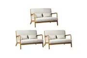 Oikiture 3X Armchair Lounge Chair Accent Armchairs Couches Sofa Wood Light Beige