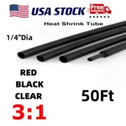 50Ft Heat Shrink Tubing 1/4" Dia with Adhesive 3:1 Marine Wire Connection Sleeve