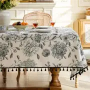 Bohemian Tassel Tablecloth Cotton Linen Floral Tablecloths for Dining Room, I...