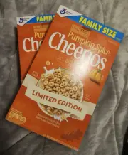 2 Family Size Pumpkin Spice Cheerios, Breakfast Cereal, 18.5 OZ. Limited Edition