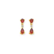 14k Yellow Gold u0026 Rhodium Double Pear Garnet u0026 Real Diamond Dangle Post Earrings