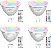 DoRight 3W RGB GU5.3 LED Spotlight Bulb, MR16 GU5.3 Color Changing Bulb, AC/DC 12V Dimmable Spot Light RGB + Warm White 3000K Energy Saving Coloured Bulbs with Remote Control & Timer Funtion - 4Pack