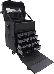 [XINYATO] Professional Make Up Case with Drawers, 2 in 1 Beauty Bag with Wheels, 16x12x8inch Nylon Cosmetic Trolley for Travel