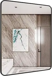 Black Metal Framed Mirror Rectangle Wall Mount Bathroom Vanity Mirror, 20” X 28”