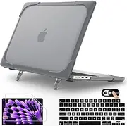 Mektron Shockproof Case for MacBook Air 15 inch 2025/2024/2023 with M4/M3/M2 Chip Model A3241/A2941/ A3114, 15.3” Heavy Duty Protective Hard Shell Cover with Fold Kickstand with Keyboard Skin, Gray