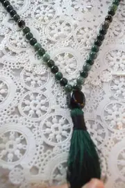 Energized Natural 108 Moss Agate Mala Beads Necklace, 8 mm bracelet, Stretch