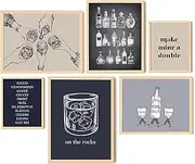 EXCOOL CLUB Bar Cart Accessories and Decor - Vintage Art Wall Decor, Alcohol Drinks Poster Cocktail Quotes, Mixology Print Whiskey Pictures for Kitchen Decorations (UNFRAMED)