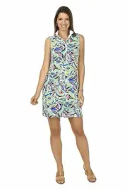 NWT Ladies IBKUL JACKIE Multicolor Sleeveless Mock Golf Tennis Dress XS S & XL