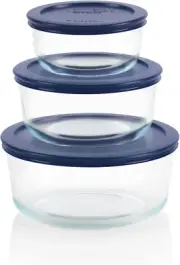 Pyrex Simply Store 3-Pack 2, 4 & 7 Cup Large Round Glass Food Storage Set with &