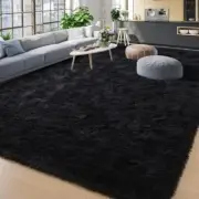 Area Rugs for Living Room, Ultra Soft Fluffy Bedroom Rug, 9x12 Feet Black