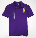 美國百分百【全新真品】RALPH LAUREN RL 男款 POLO衫 立領上衣 短袖 S號 紫色 黃色大馬 面交