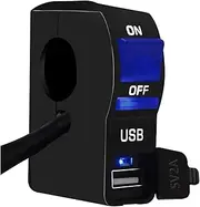 22mm 12V 2A 6 Wire Universal Motorcycle Handlebar Light Switch with USB Charger LED ON Off Waterproof USB Adapter Charger(1pcs-Blue)