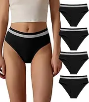 [SHARICCA] High Wasited Underwear for Women So Stretchy Comfy Cheeky Panties High Rise Bikini Underwear Workout Pack