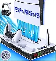 PS5 Stand with 2 Cooling Fan, Dual Fast PS5 Controller Charging Station with 3 Extra USB Ports, PS5 Cooling Station PS5 Accessories Vertical Stand for Sony Playstation 5 Dualsense/Digital/Disc Edition
