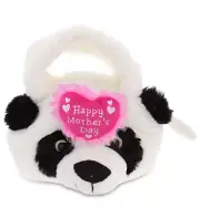 DolliBu Happy Mother's Day Super Soft Plush Panda Handbag with Pink Heart -7.5"