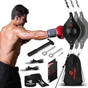Double End Bag Boxing Ball - PU Leather Double End Boxing Speed Bag - Punching Bag with Adjustable Cords Carry Bag, Pump, Installation Kit - Double Ended Punch Bag - Boxing Accessories