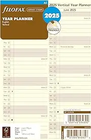 Filofax Calendar Diary Refill, A5 Size, Vertical Year Planner, Cotton Cream Paper, English, 2025 (C68508-25)