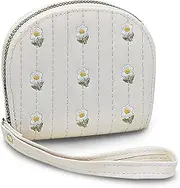 [AdiStylinno] Credit Card Holder for Women, Cute Flower Embroidery Card Case, Small Leather Accordion Wallet with Wrist Strap, White, 11.3 x 9.3 x 2.8 cm / 4.45 x 3.66 x 1.1 in, Modern