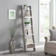 5 Shelf Ladder Shelf In White and Grey