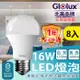 【Glolux】8入組 北美品牌 LED 16W 高亮度 E27 等同32W螺旋燈泡/全電壓 /通過BSMI認證(白光/黃光 任選)