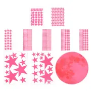 Glow in the Dark Ceiling Star Stickers, Moon and Stars Wall Decals, Pink Moon