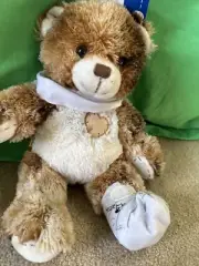 Build a Bear Brown Calico Teddy Heart Stitched Patch 16” Champ Feel Better Plush