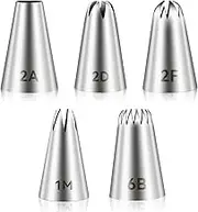 5Pcs Large Piping Tips Set, Stainless Steel Piping Bags and Tips Set Cake Decorating Tip Baking Tools Frosting Pipings Kit for Cookies Cupcakes Cake