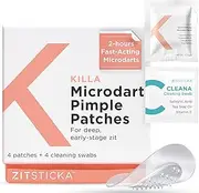 ZitSticka Killa Acne Patches for Face - World's Most Potent Pimple Patch with Fast-Acting Microdarts - Starts Working within 2 Hours for Deep, Early-Stage Zits & Blemish - 4 Count