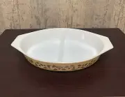 Vintage Pyrex Golden Acorn Divided Casserole Dish 1 1/2 Qt no Lid