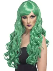 Desire Wig, Green Long Curly with Fringe Fancy Dress Costume Accessory