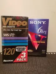 NEW Video Brand 3 Pack VHS Cassette Tapes / Sony Brand Single VHS Tape