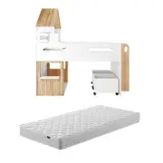 Robin Loft Bed with Thermis Mattress Pack - White and Natural