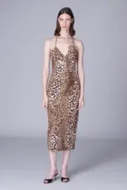 NWT Designer Leopard Print Cotton-Blend Midi Dress Size US 2